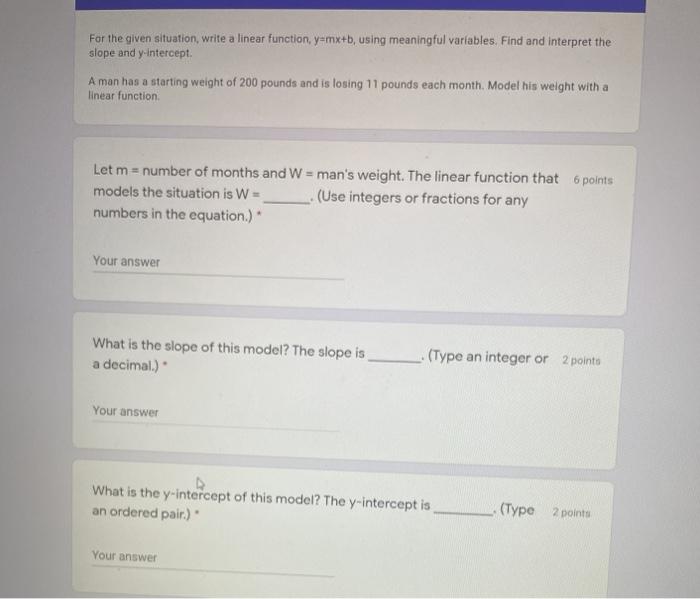 Solved For the given situation, write a linear function, | Chegg.com