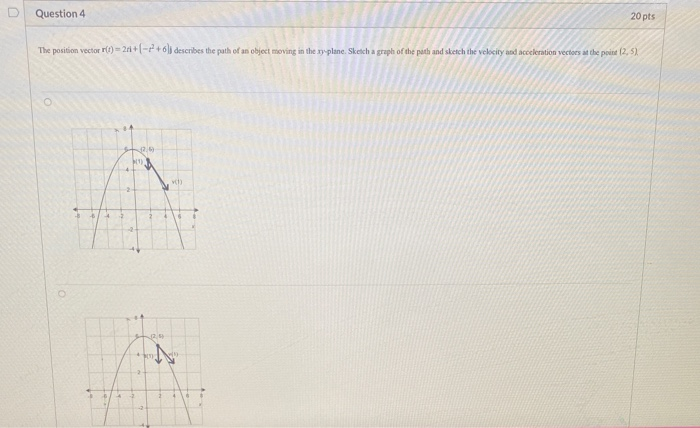 Solved Question 4 20 pts The position vector r(t) = 24+(-2+ | Chegg.com