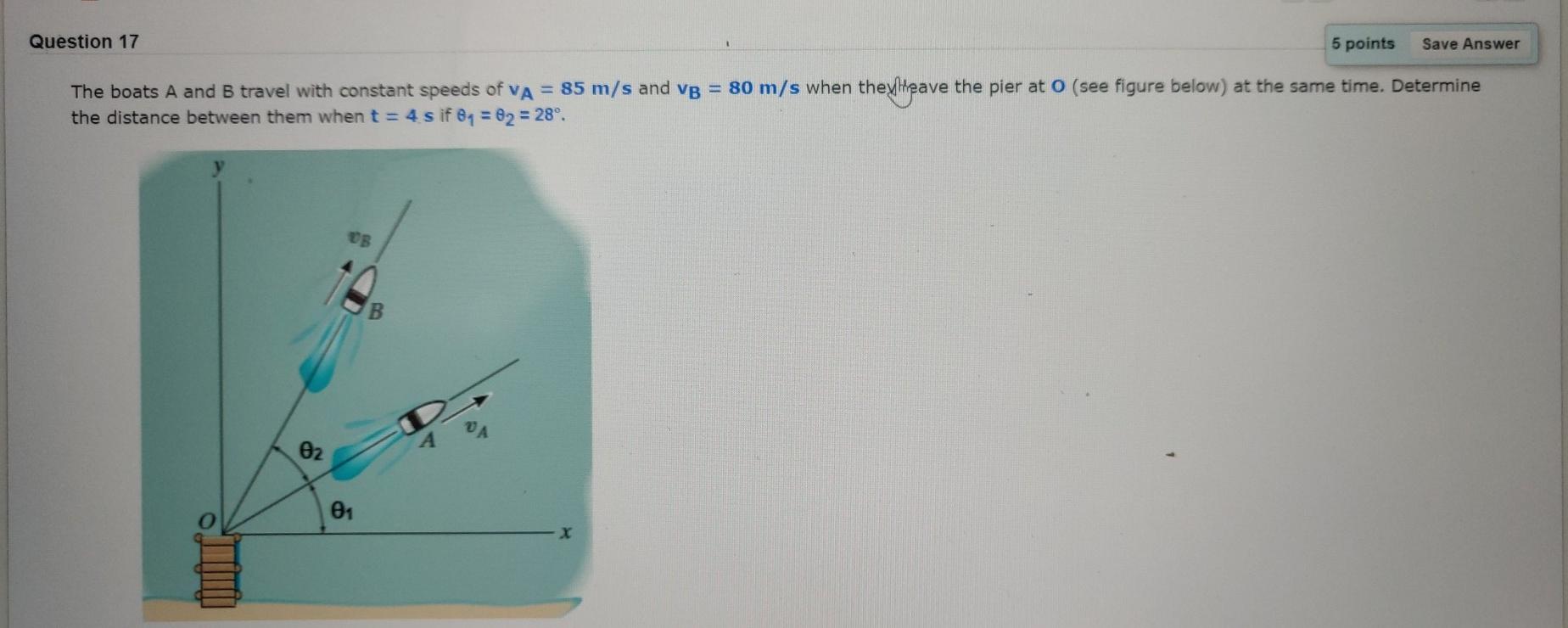 Solved Question 17 5 points Save Answer The boats A and B | Chegg.com