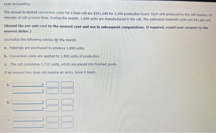 Solved The annual budgeted conversion costs for a lean cell | Chegg.com