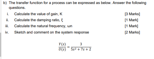 Solved b) ﻿The transfer function for a process can be | Chegg.com