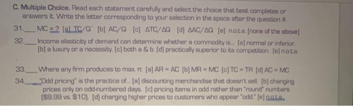 Solved C. Multiple Choice. Read each statement carefully and | Chegg.com