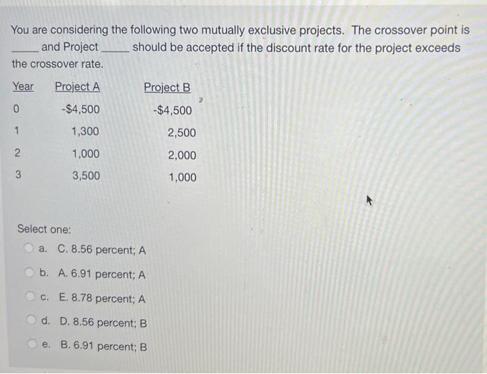 Solved You are considering the following two mutually | Chegg.com