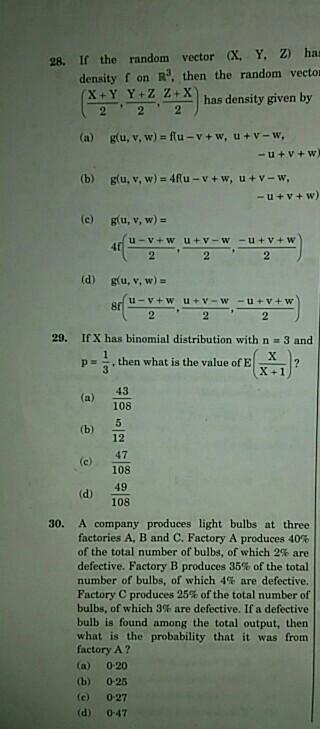 Solved 28 If The Random Vector X Y Z Has Density F O Chegg Com