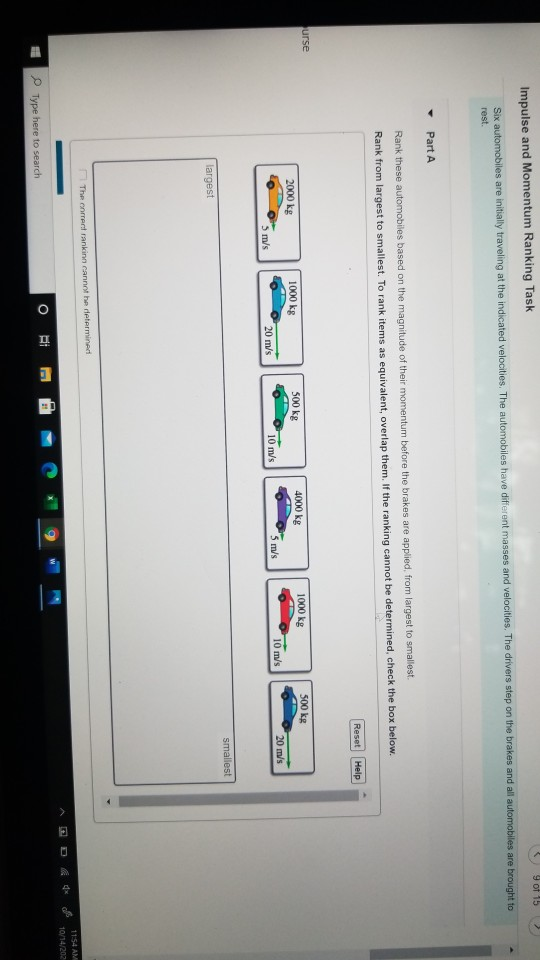 Solved 9 of 15 Impulse and Momentum Ranking Task Six | Chegg.com