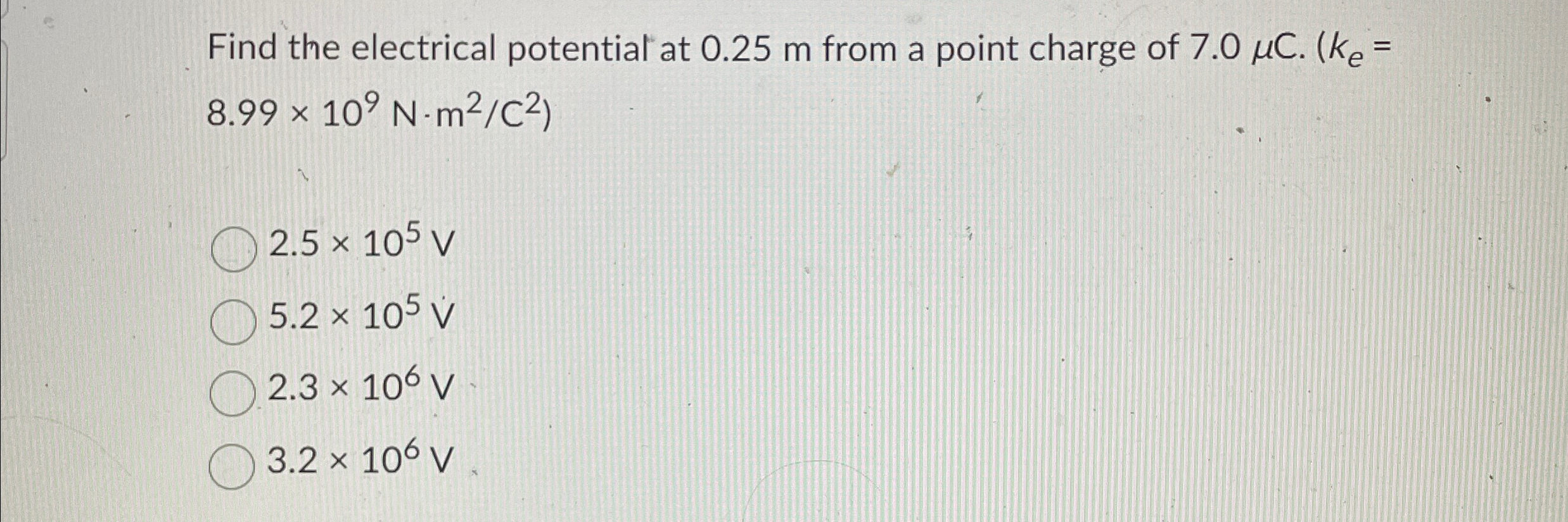 Solved Find the electrical potential at 0.25m ﻿from a point | Chegg.com