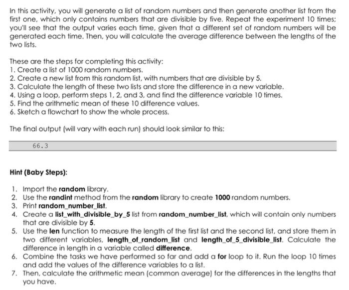Solved In this activity, you will generate a list of random | Chegg.com