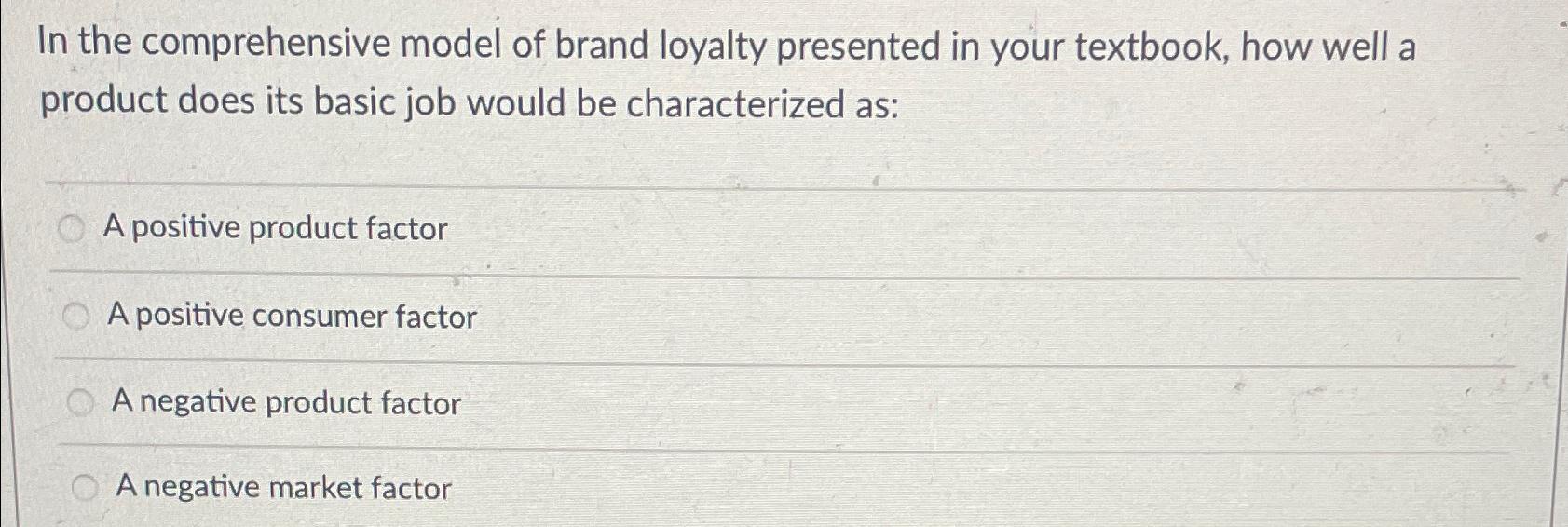 Solved In the comprehensive model of brand loyalty presented | Chegg.com