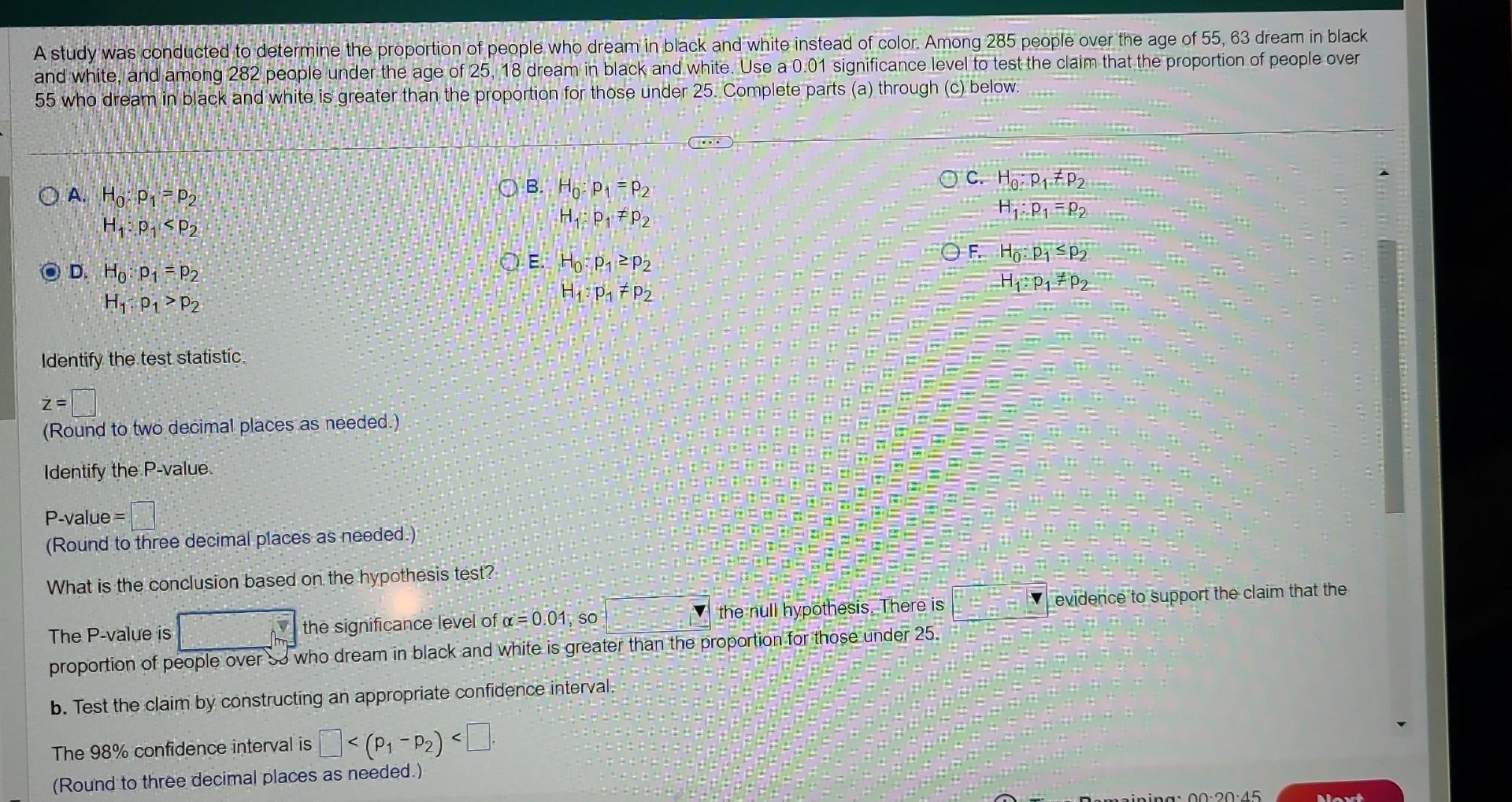 Solved A study was conducted to determine the proportion of | Chegg.com