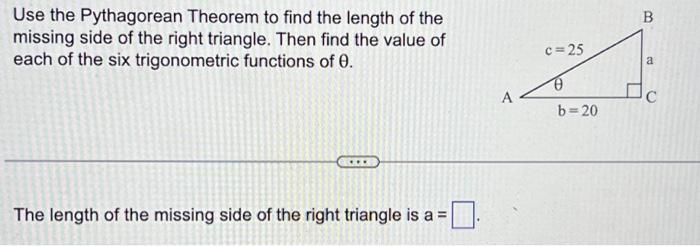Solved Use the Pythagorean Theorem to find the length of the | Chegg.com