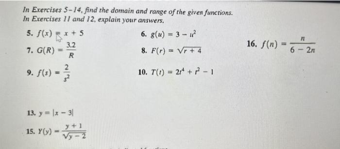 Solved In Exercises 5-14, Find The Domain And Range Of The | Chegg.com