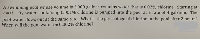 Solved A Swimming Pool Whose Volume Is 5,000 Gallons Cont