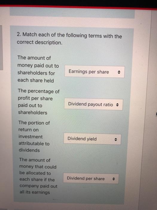 Solved 2. Match each of the following terms with the correct | Chegg.com