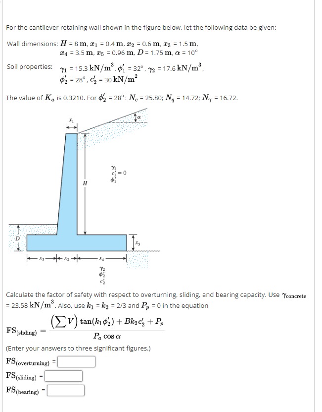 Solved For the cantilever retaining wall shown in ﻿the | Chegg.com