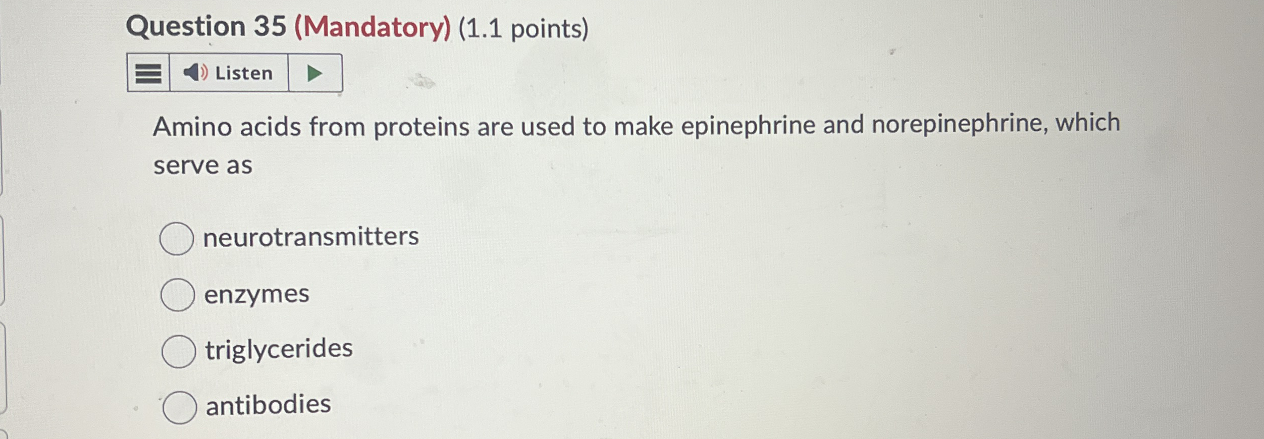 Solved Question 35 (Mandatory) (1.1 ﻿points)Amino acids from