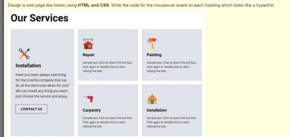 Solved Design a web page like below using HTML and CSS. | Chegg.com
