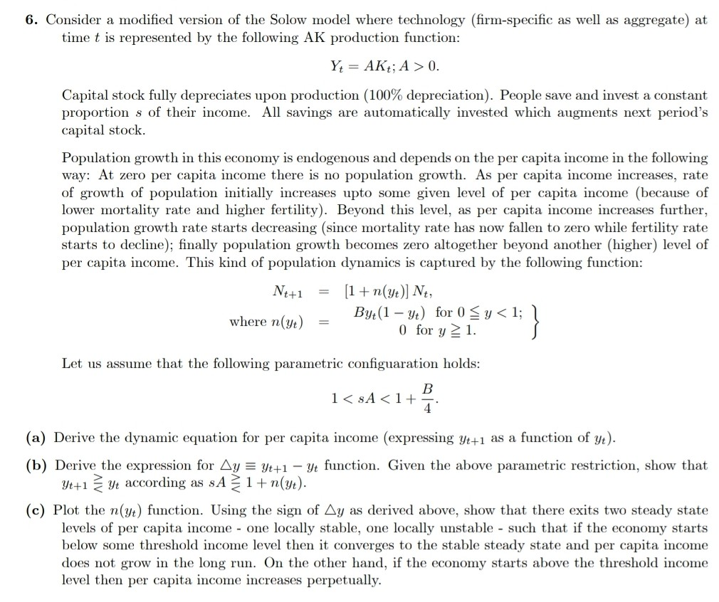 6. Consider a modified version of the Solow model | Chegg.com