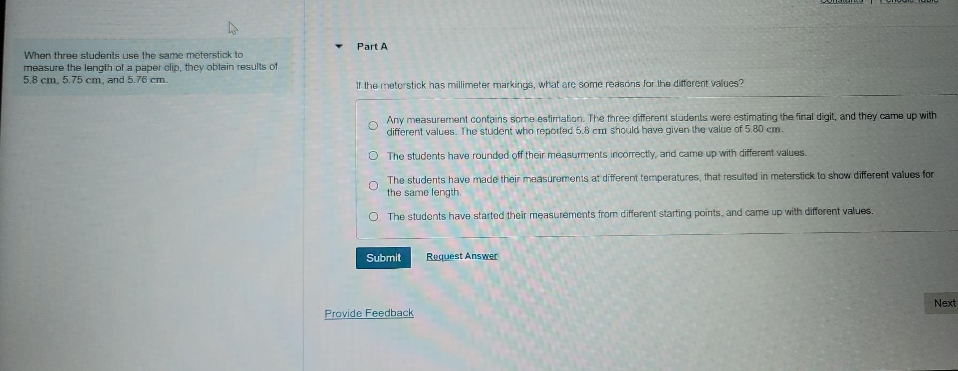 Solved When three students use the same meterstick to | Chegg.com