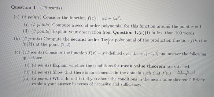 Solved Question 1 - (25 points) (a) ( 8 points) Consider the | Chegg.com