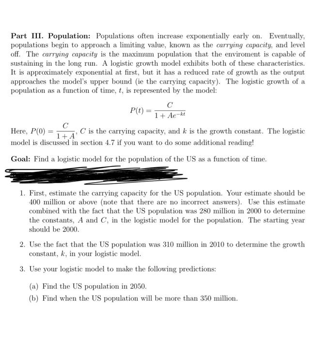 Solved Part Iii Population Populations Often Increase E Chegg Com