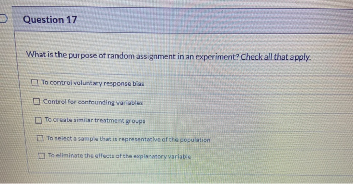 the major purpose of random assignment in an experiment is to quizlet