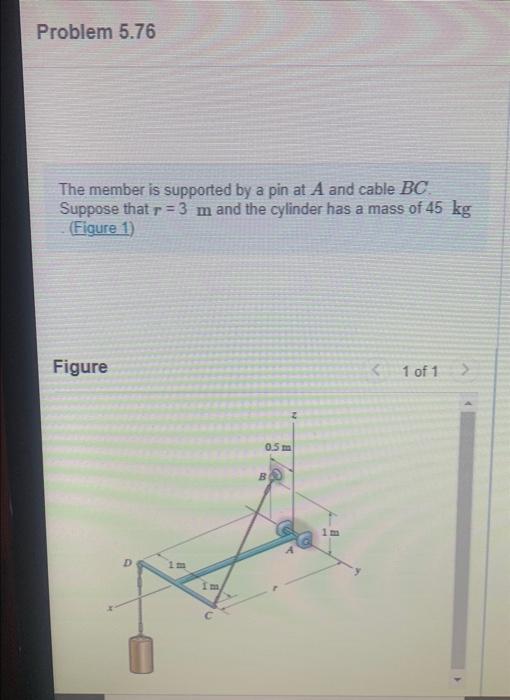 Solved The member is supported by a pin at A and cable BC. | Chegg.com