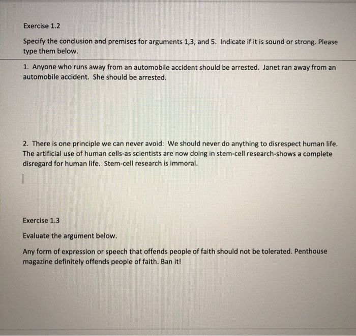 Solved Exercise 1 2 Specify The Conclusion And Premises For