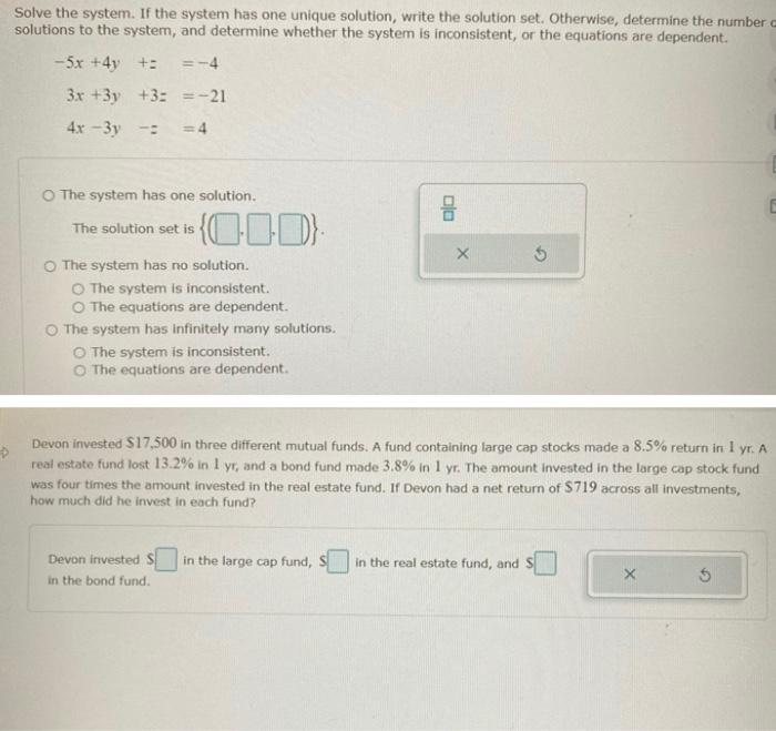 Solved Solve the system. If the system has one unique | Chegg.com