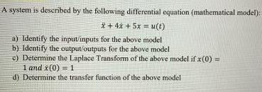 Solved A system is described by the following differential | Chegg.com