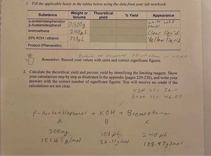 Solved 2 Calculate The Theoretical Yield And Percent Yield 4911