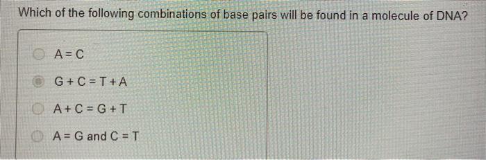 Which Of The Following Combinations Of Base Pairs Chegg Com