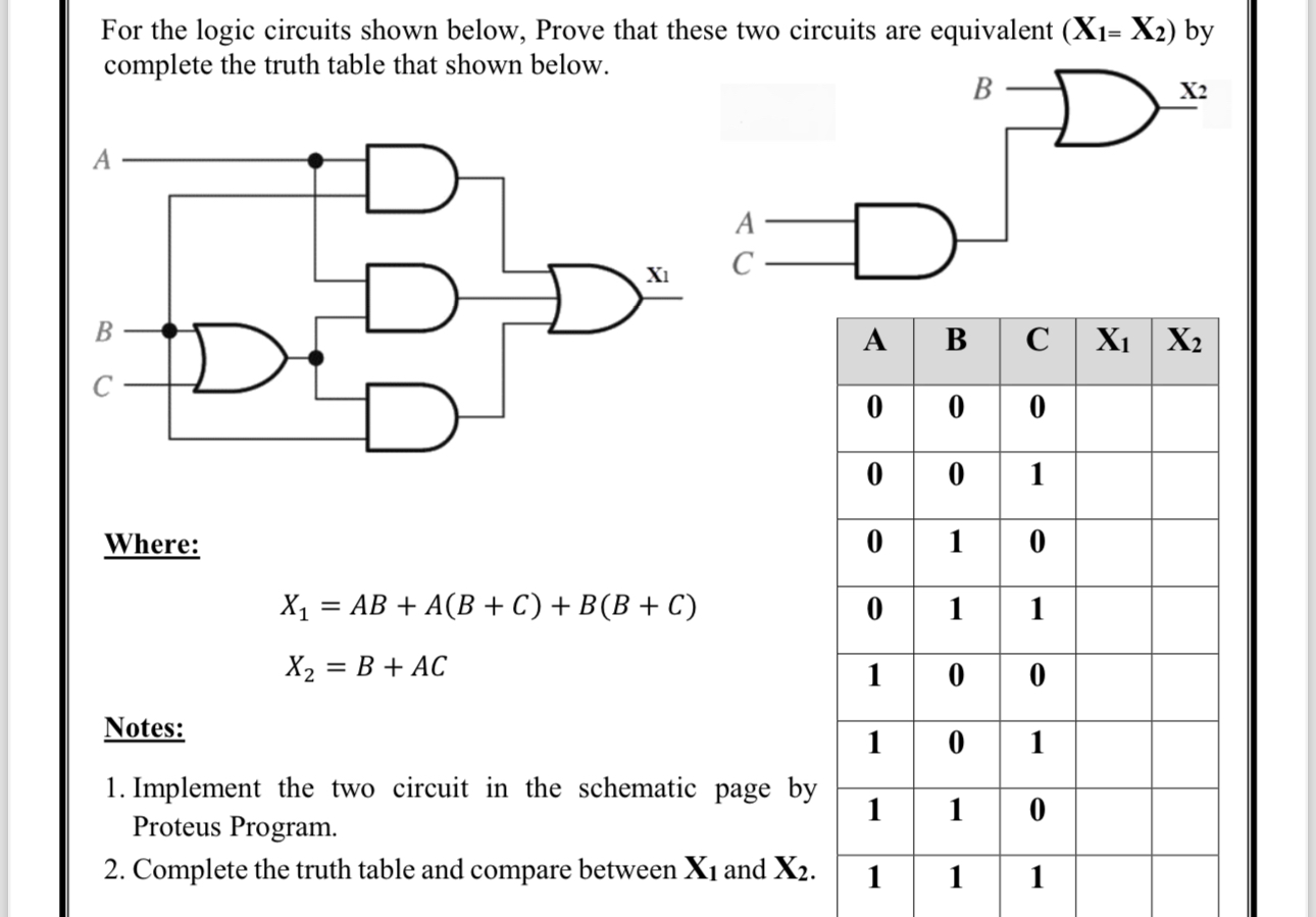 For the logic circuits shown below, Prove that these