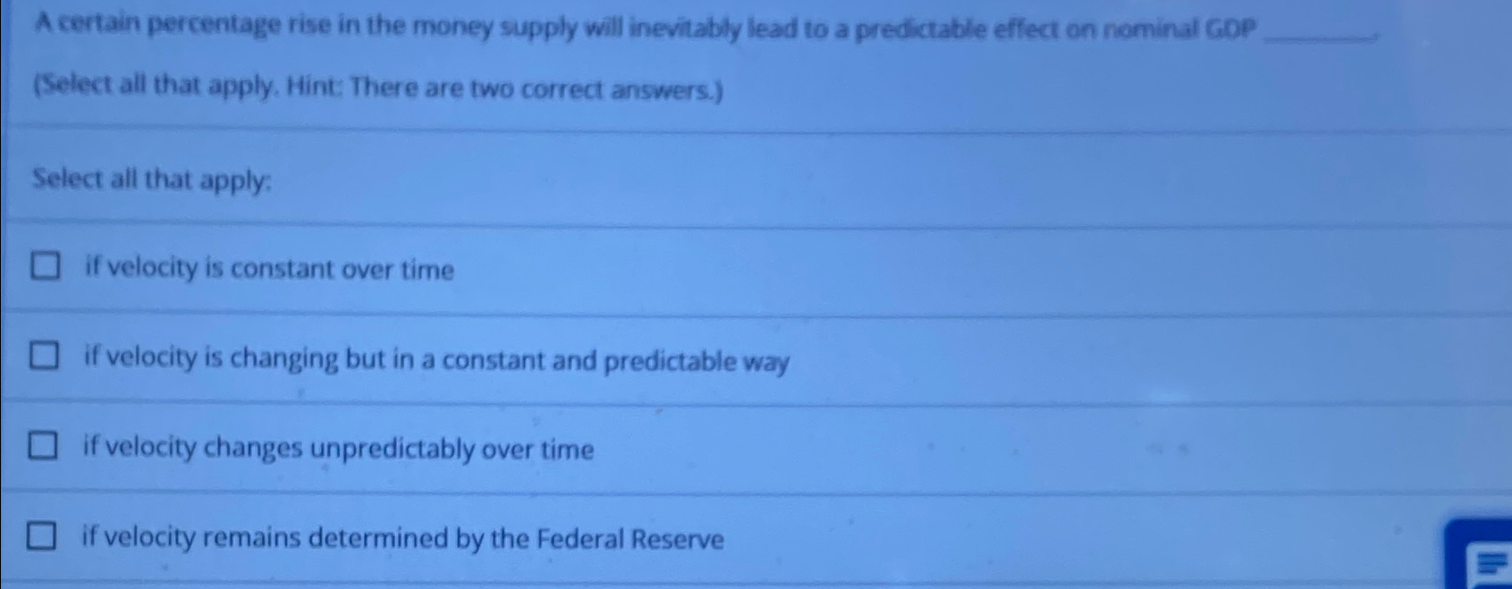 Solved A certain percentage rise in the money supply will | Chegg.com