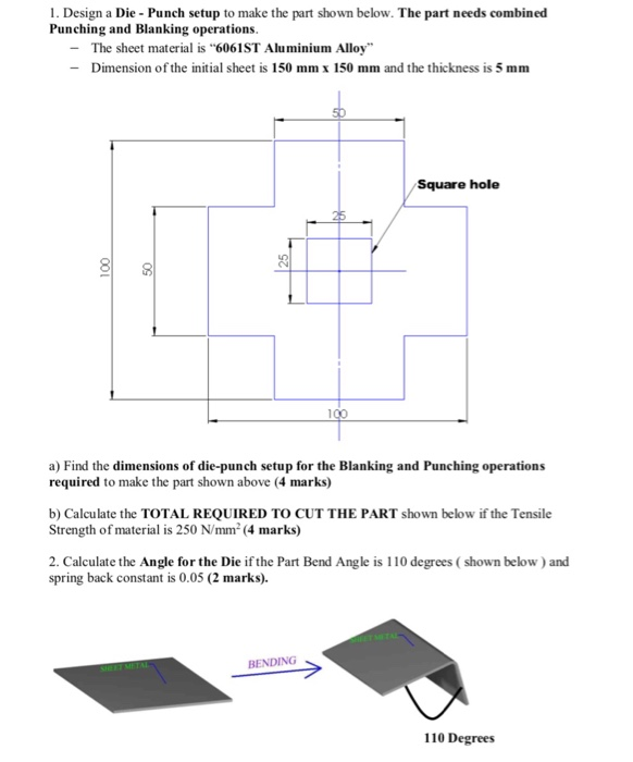 Solved 1. Design a DiePunch setup to make the part shown