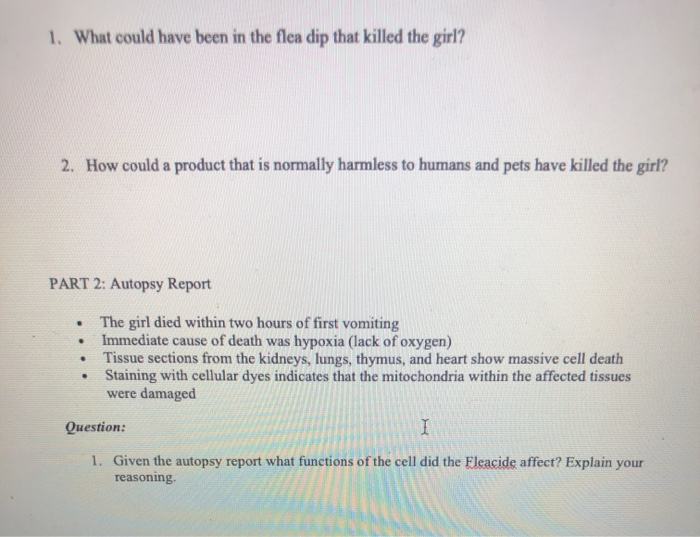 Name The Case Of The Toxic Flea Dip Part 1 The Flea Chegg 