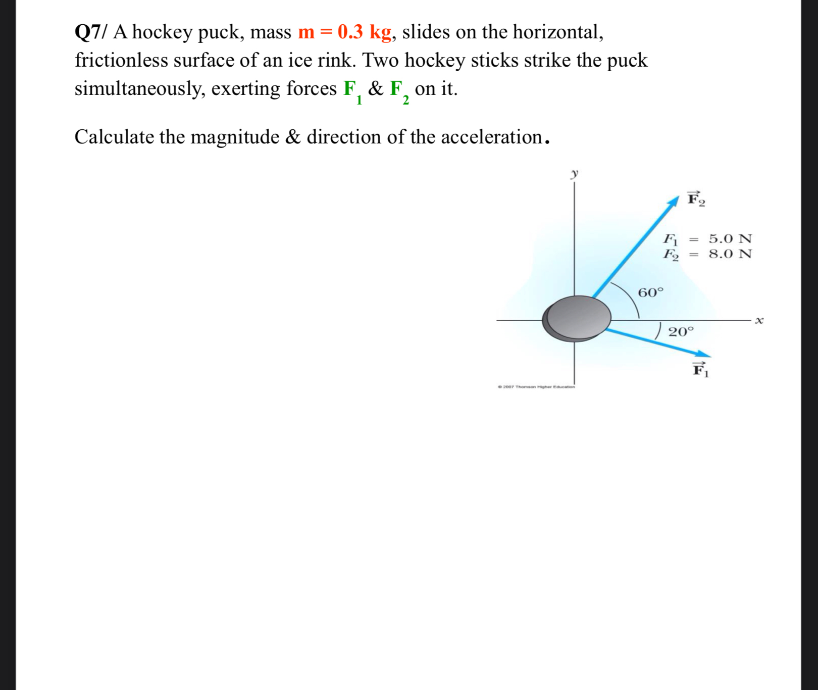 Solved Q7/ ﻿A hockey puck, mass m=0.3kg, ﻿slides on the