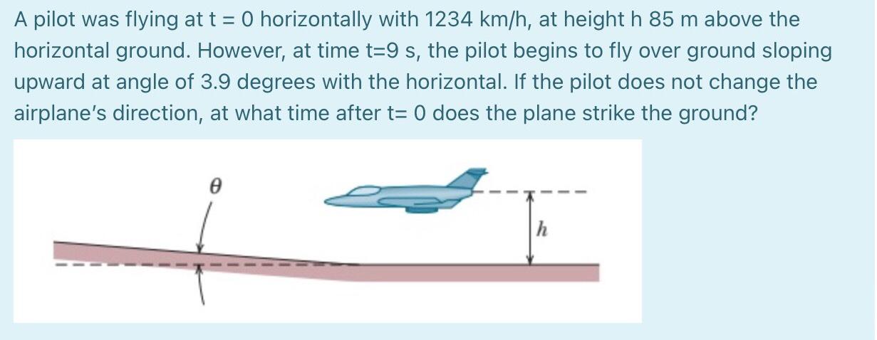 Solved A pilot was flying at t=0 ﻿horizontally with 1234kmh, | Chegg.com