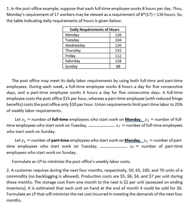 Solved 1. In the post office example, suppose that each