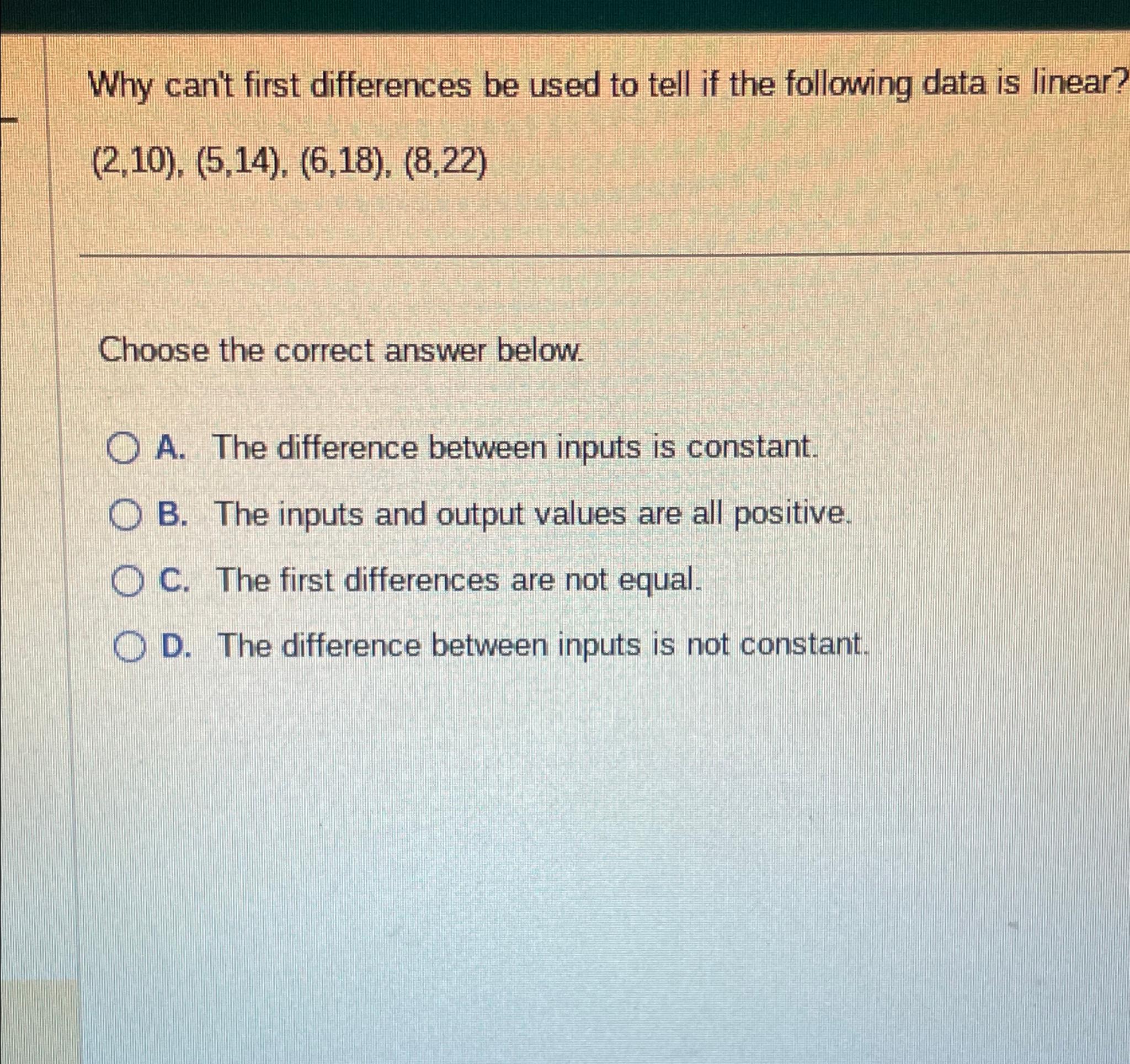Solved Why can't first differences be used to tell if the | Chegg.com