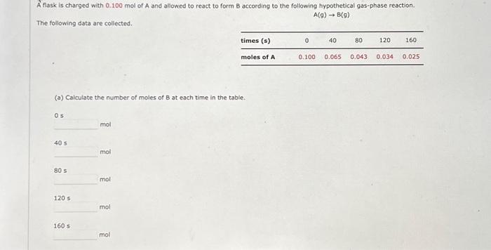 Solved A Flask Is Charged With 0.100 Mol Of A And Allowed To | Chegg.com