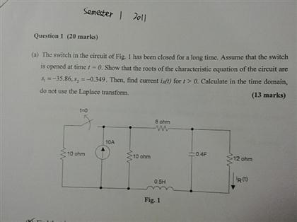 Solved The switch in the circuit of Fig. 1 has been closed | Chegg.com
