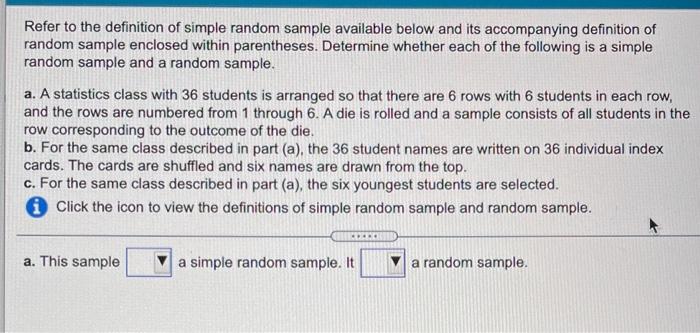 Solved Refer to the definition of simple random sample | Chegg.com