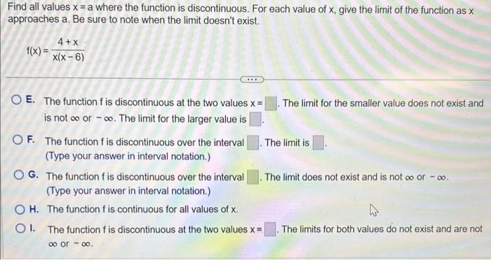 Solved Find all values x= a where the function is | Chegg.com