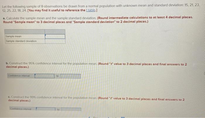 Solved Let the following sample of 8 observations be drawn | Chegg.com