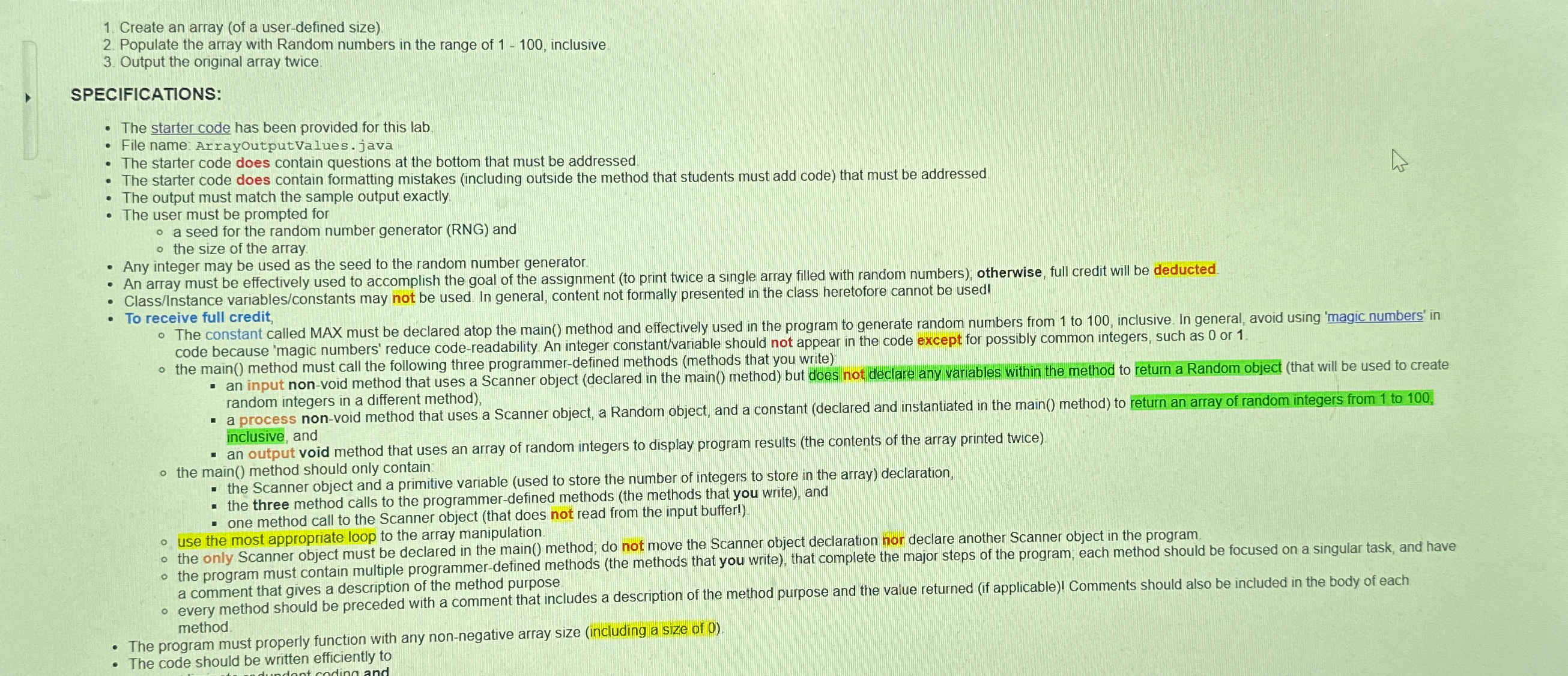 Solved Create an array (of a user-defined size)Populate the | Chegg.com