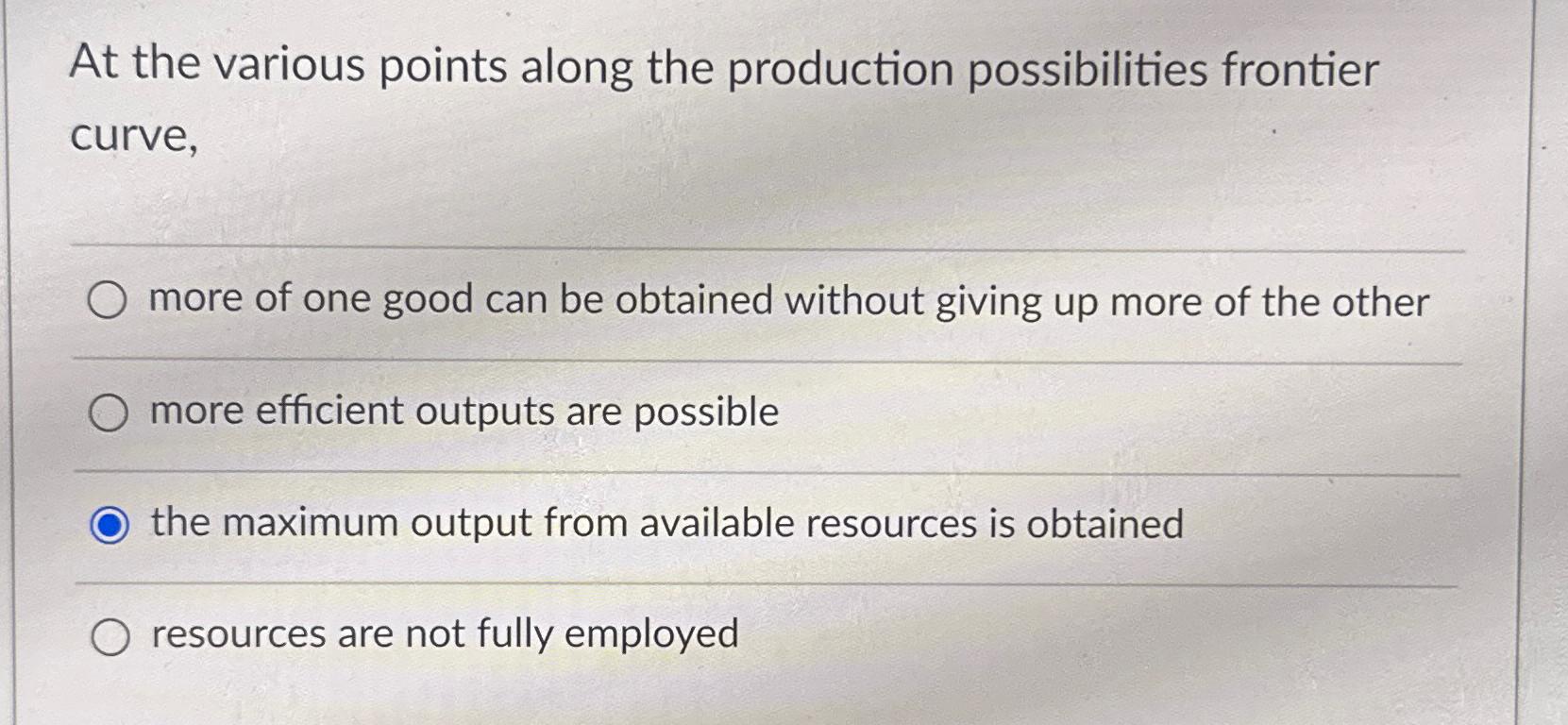 Solved at the various points along the production chegg