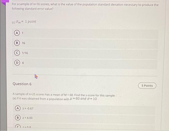 Solved For A Sample Of N=16 Scores, What Is The Value Of The | Chegg.com