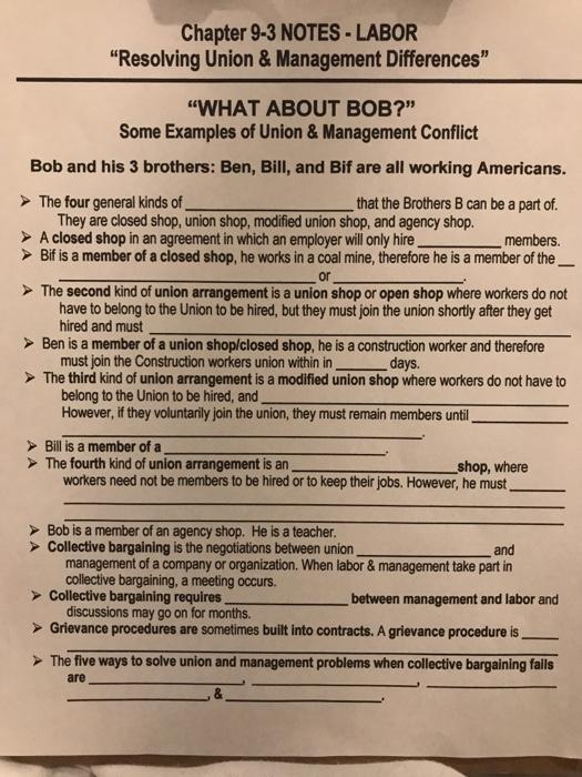 Chapter 93 NOTES LABOR "Resolving Union &