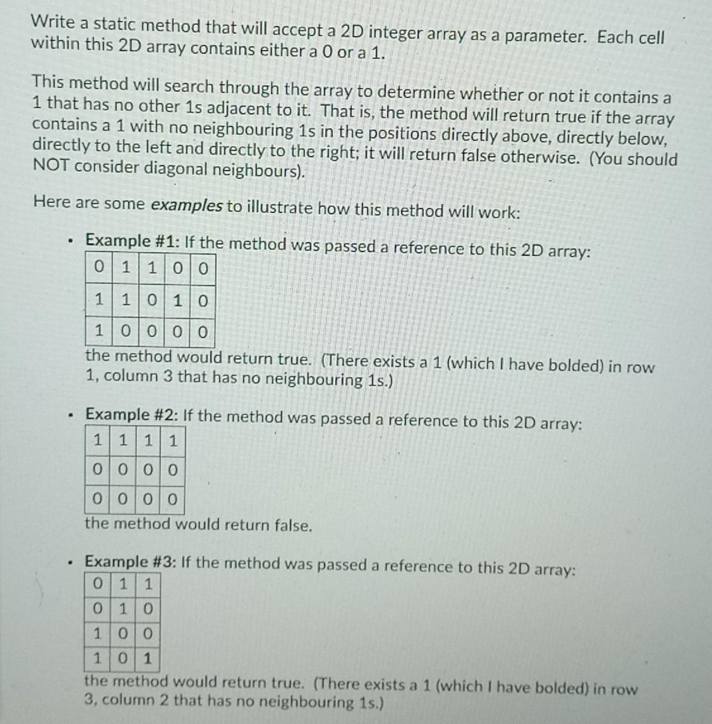 Solved Write a static method that will accept a 2D integer | Chegg.com