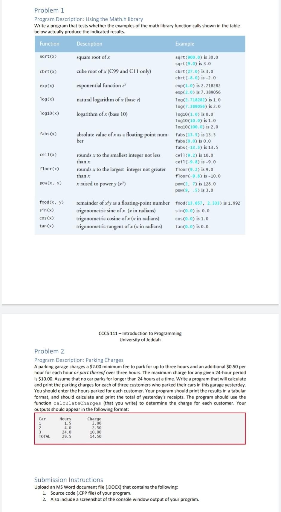 Solved Problem 1 Program Description Using the Math.h